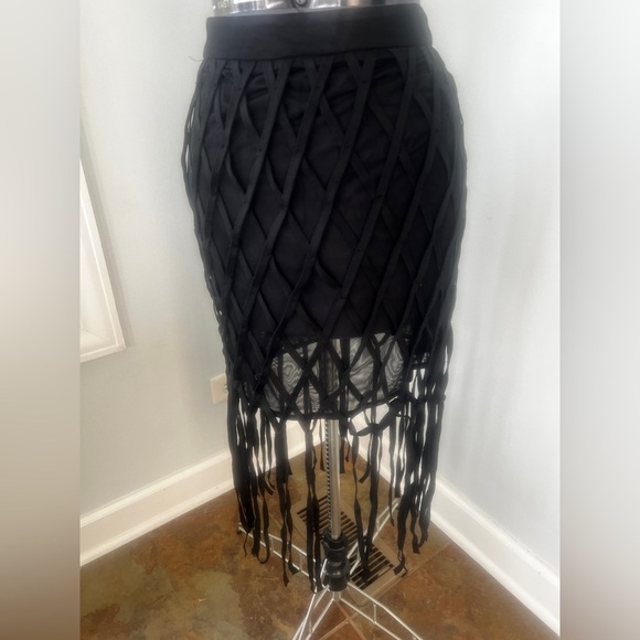AKIRA Viva Las Vegas Mesh Fringe Skirt Size L | Party Festival Boho Goth Edgy - Picture 2 of 14